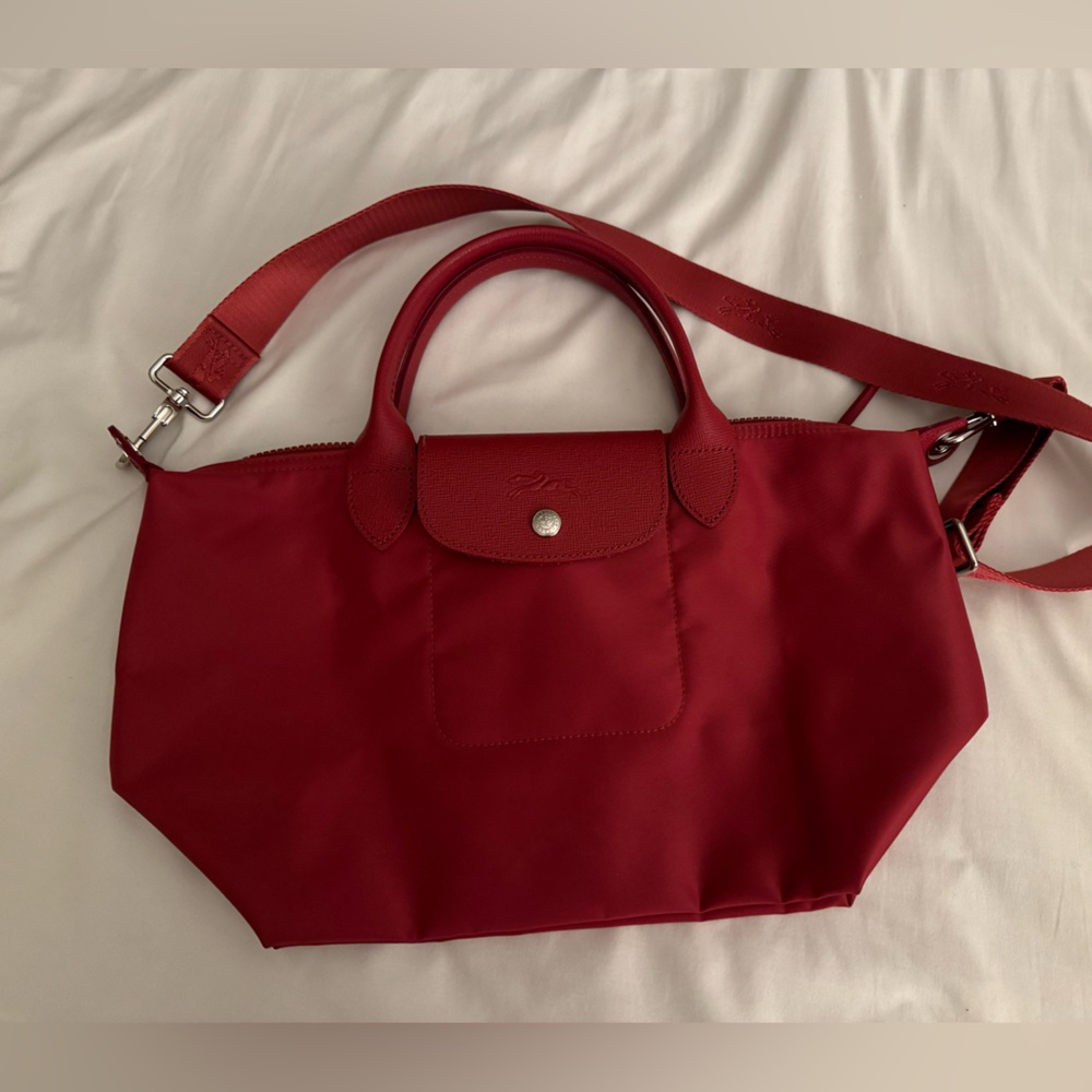 Red Longchamp Small Le Pliage Neo top handle